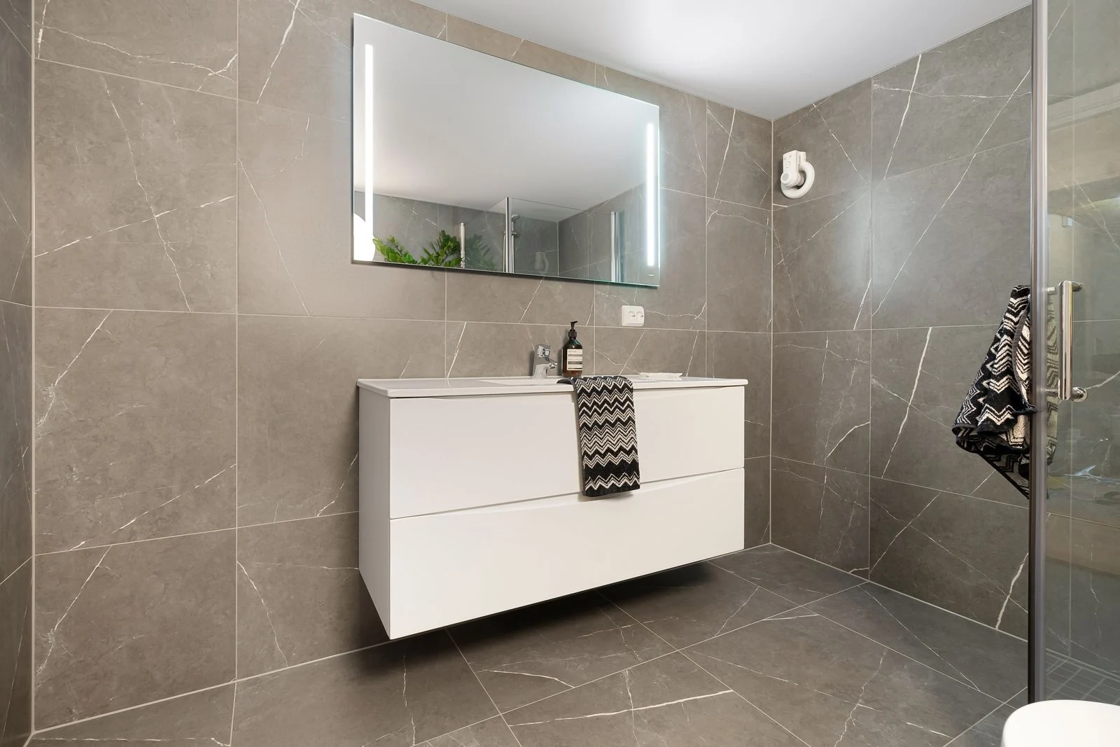 Wall-hung bathroom vanity and mirror
