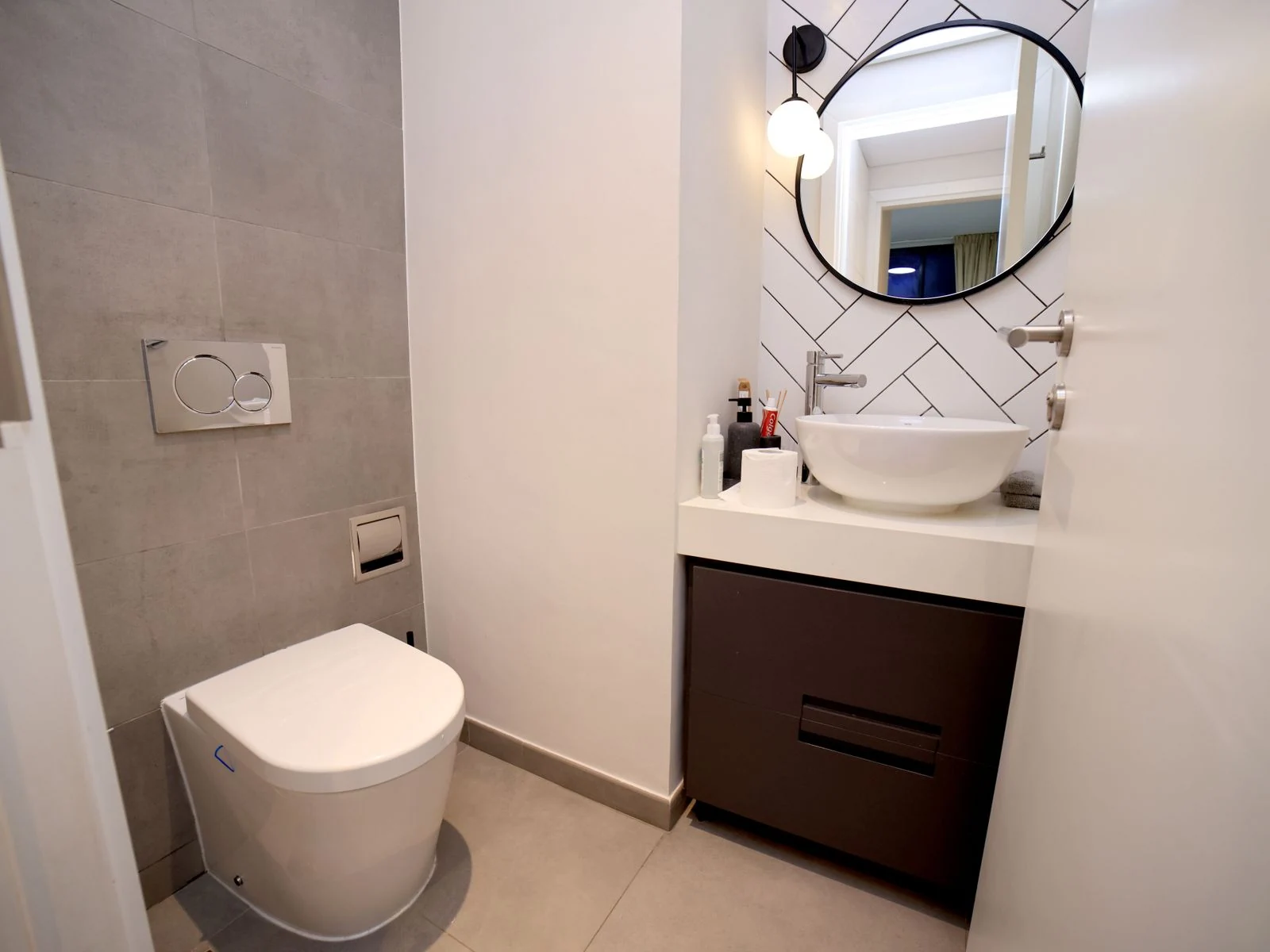 Sleek and modern bathroom with minimalist decor and stylish fixtures